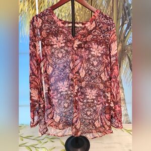 Soft Surroundings Red Pink Buttoned Relaxed Blouse